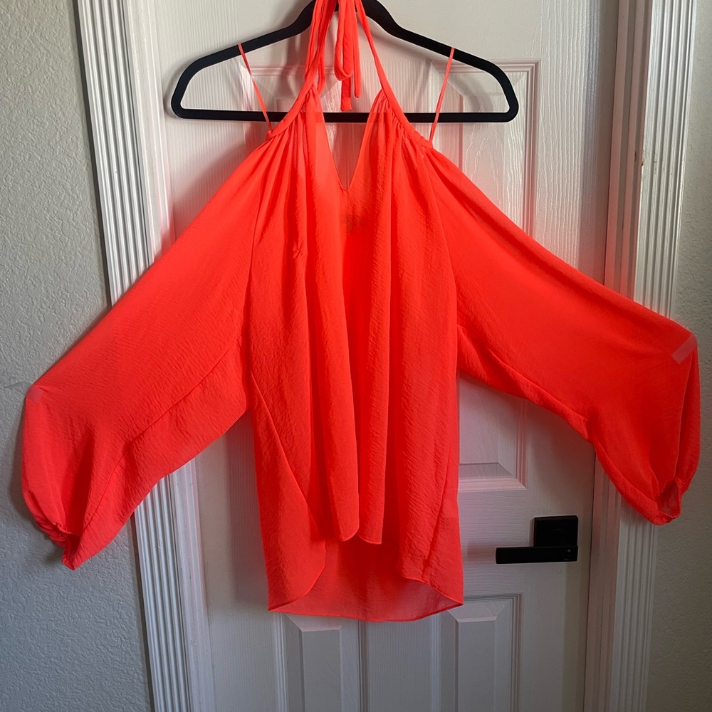 Vince Camuto Bright Orange Long Sleeve Halter Top